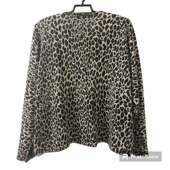 VINTAGE SIDEFFECTS Brown Cream Leopard Print Full Zip Padded Cardigan Size XL - Picture 2 of 12